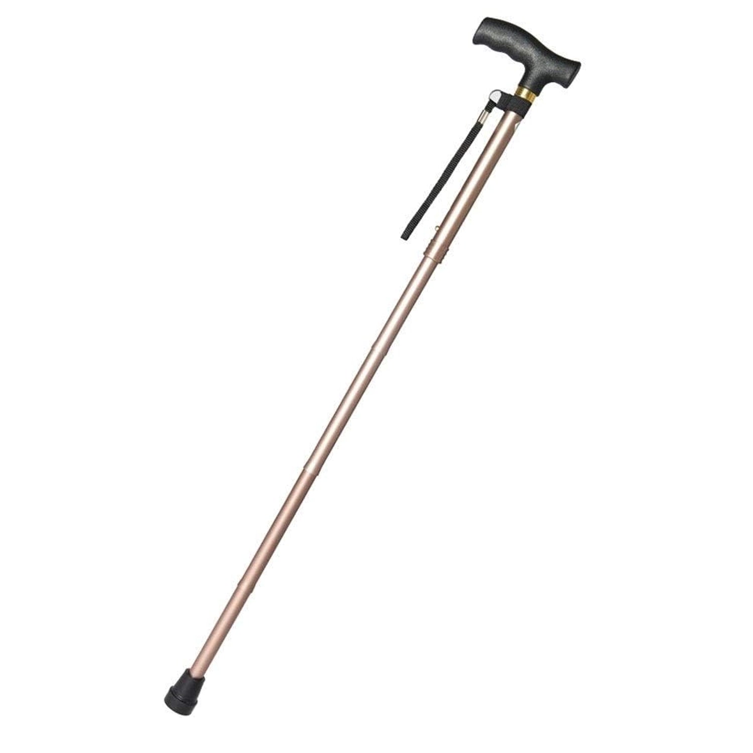 Portable fold-up walking cane with T handles, collapsible for easy storage. Portable fold-up walking cane with T handles, collapsible for easy storage.